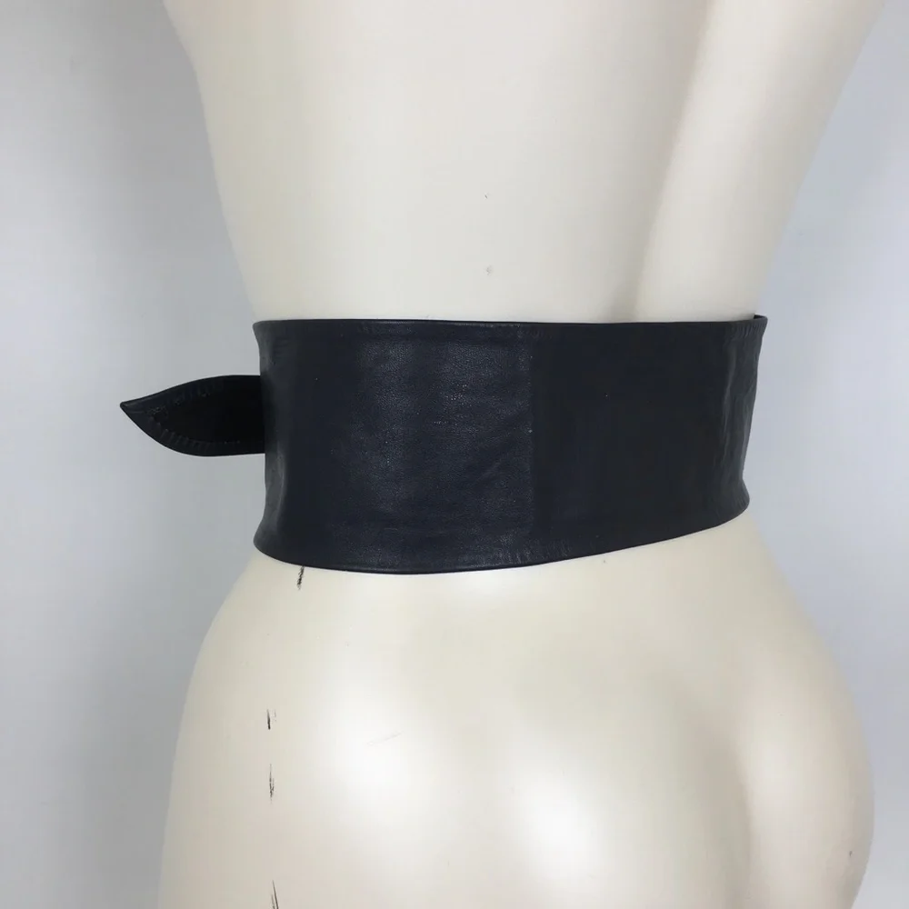 Vintage 80s Wide Soft Leather Corset Statement Belt Blue Retro Witchy Goth